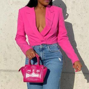 zara cropped blazer long sleeve pink size extra small xs nwt